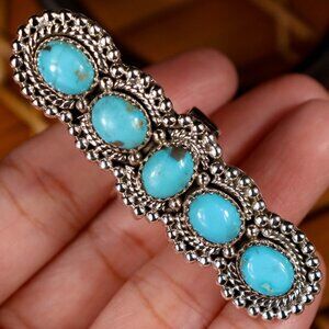 LONG! Navajo KINGMAN TURQUOISE Sterling Silver LONG Ring 6
